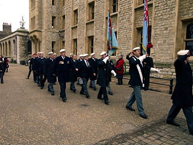A picture of standard bearers marching past